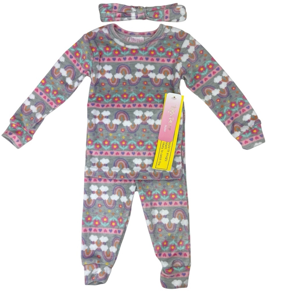 Mon Petit Whimsical Rainbow Garden Pattern Soft Pajama Set Baby Infant Size 12M